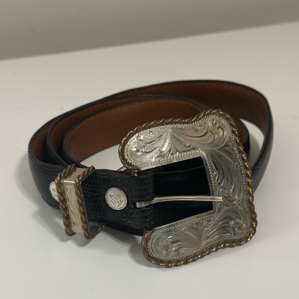Al Beres Black Leather Belt with Silver Buckle Women’s Size 26